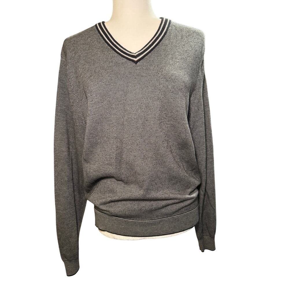 Brooks Brothers Supima Cotton V-Neck Sweater, Black Gray Preppy, Men's Small